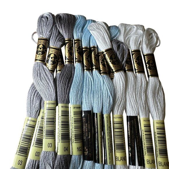 DMC Embroidery Floss Set Of 13 Skeins Gray Blue White Stranded Thread White 162 - Picture 2 of 3